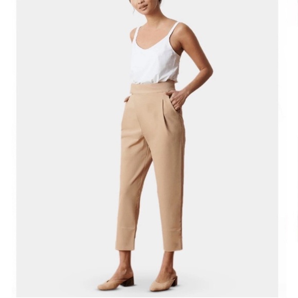 ADAY Portfolio Pants High Waisted Tapered Trousers in Latte Light Tan - Picture 12 of 12